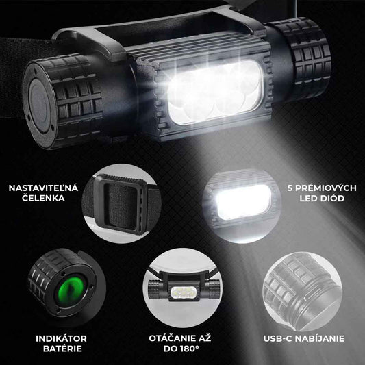 GLOWFOX nabíjací LED čelovka Headpro - 3400 mAh